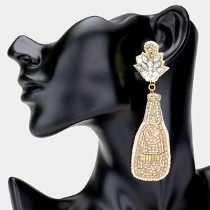 Champagne Bottle Pink & Gold Seed Bead Earrings